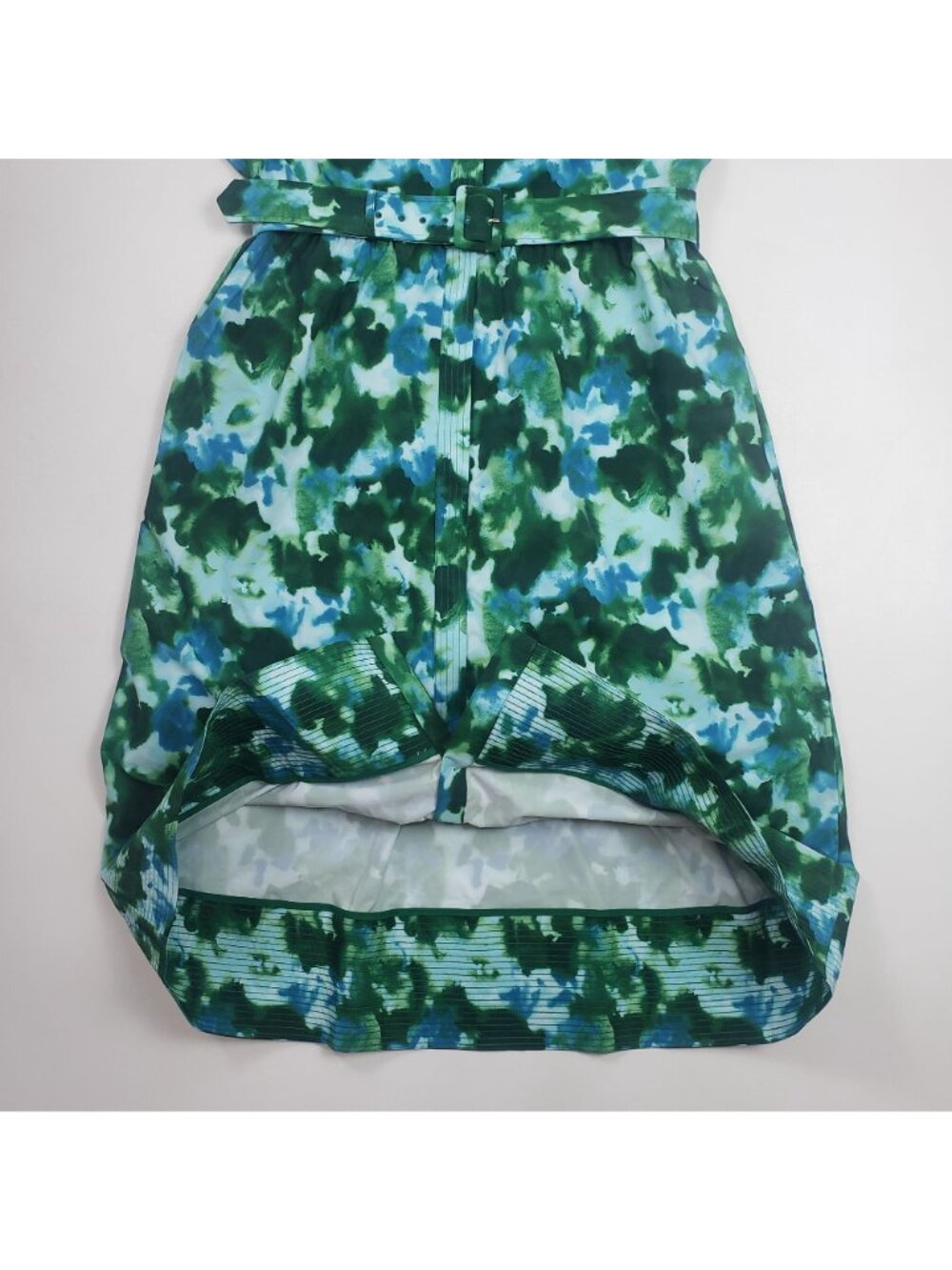 Tuckernuck Chloe Dress Women XXL Deep Lagoon Abstract Watercolor Belted Midi NWT - Picture 15 of 16